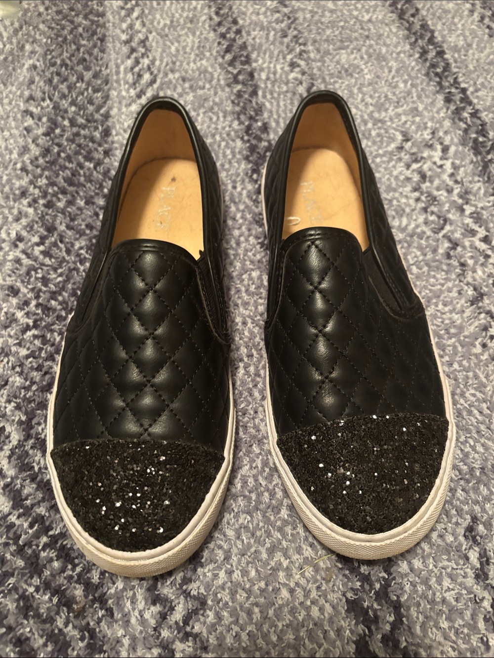 The Children's Place Quilted Black Slip-On Sneakers with Glitter Toe